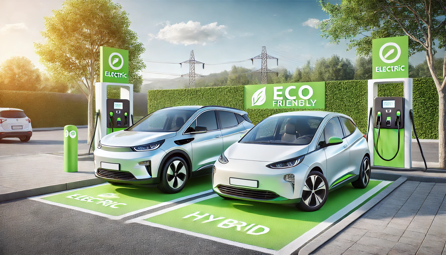 Electric vs. Hybrid Vehicles: comparison of eco-friendly cars parked side by side.