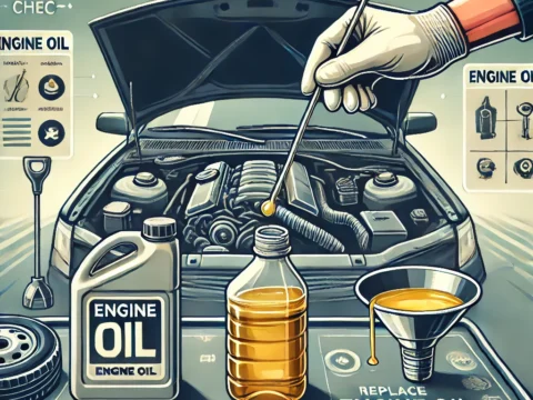 A car owner checking engine oil level using a dipstick