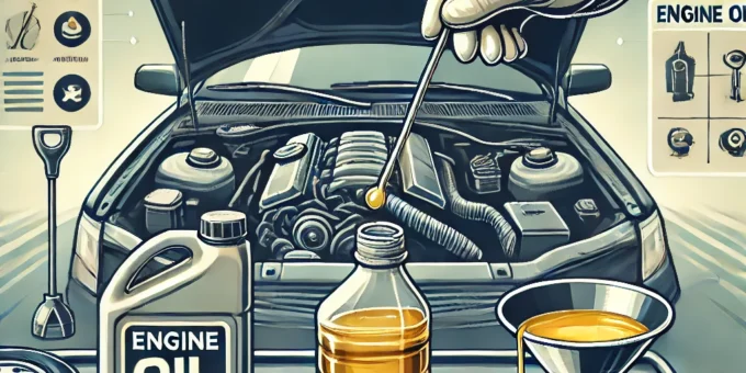 A car owner checking engine oil level using a dipstick