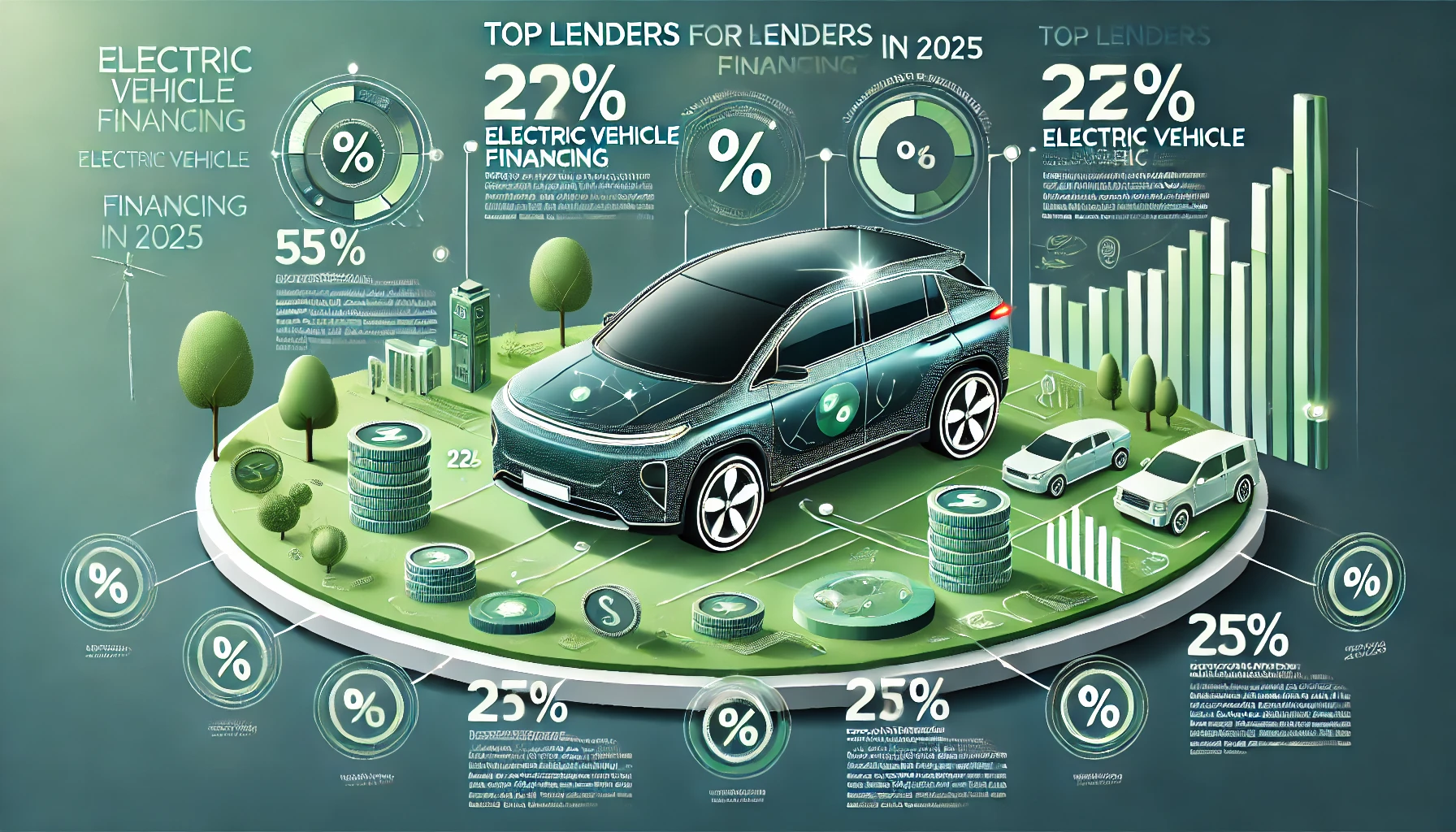 A graphic showing top lenders and their loan options for electric vehicle financing.