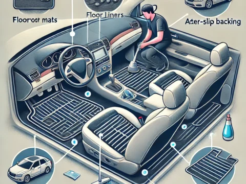 Car mats and liners installed neatly in a car's interior to protect against dirt and spills