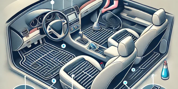 Car mats and liners installed neatly in a car's interior to protect against dirt and spills