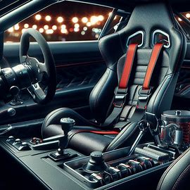 high-performance racing seat installed in a sports car cockpit