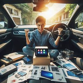 modern car dashboard showing an upgraded infotainment system with Apple CarPlay and navigation