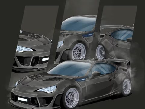 Customized sports car with widebody kit and aftermarket styling