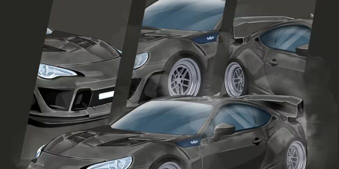 Customized sports car with widebody kit and aftermarket styling