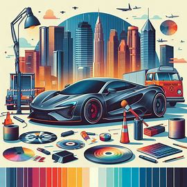 colorful car showcasing a variety of vinyl wrap finishes and designs